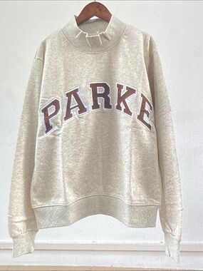 Parker Cream Crewneck with Brown Lettering and White Trim